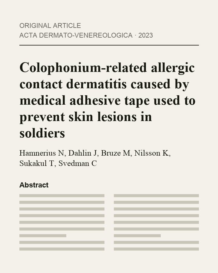 Title page of the Acta Dermato-Venereologica article on colophonium-related contact dermatitis from medical adhesive tape in soldiers