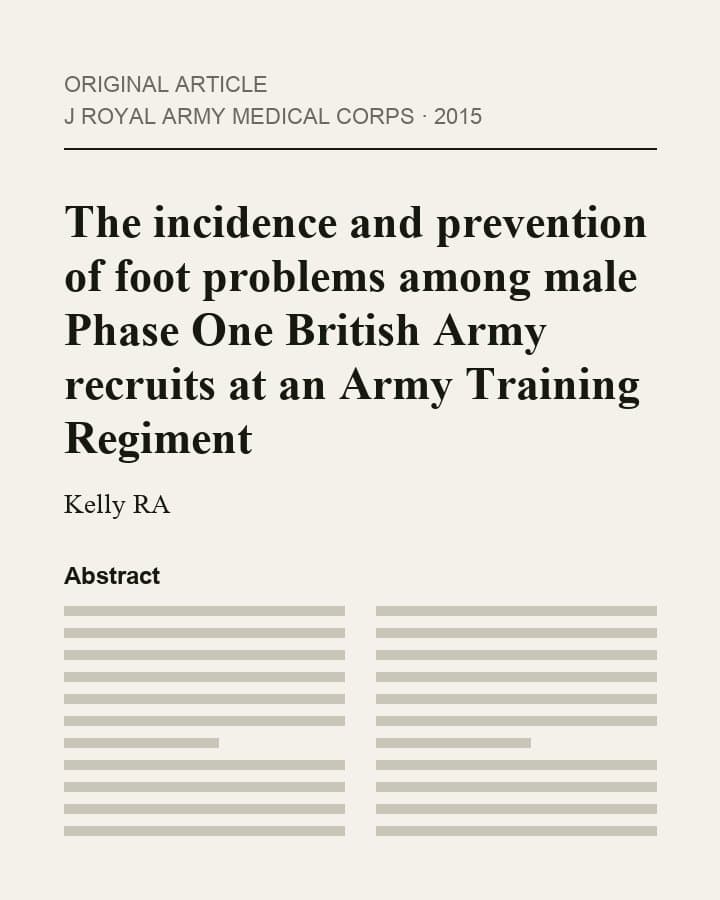 Title page of the Journal of the Royal Army Medical Corps article on the incidence and prevention of foot problems among Phase One British Army recruits