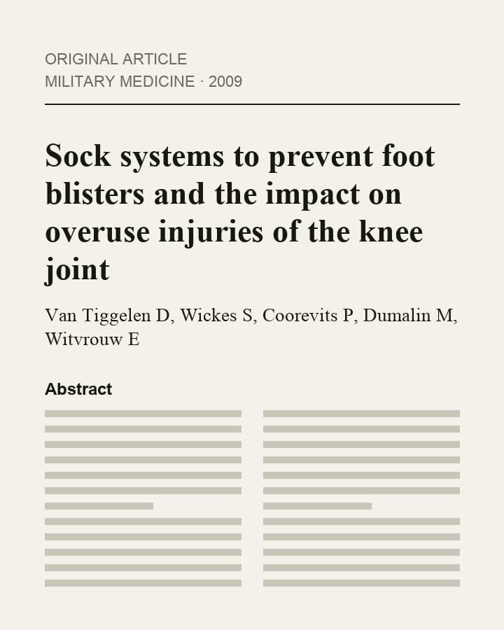 Title page of the Military Medicine article on sock systems, foot blisters and overuse injuries of the knee